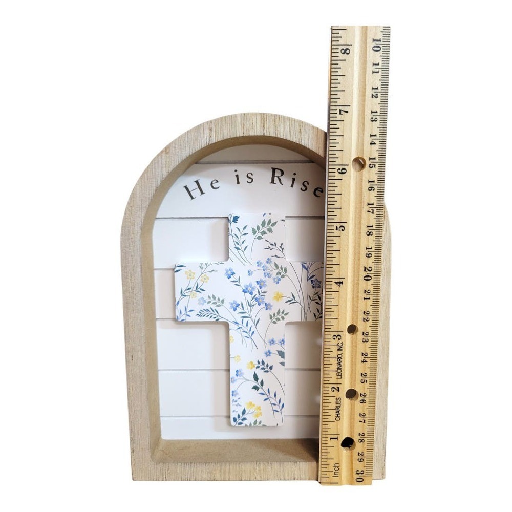 NEW "He is Risen" Blue Shadowbox Cross Wooden Home Decor (Size: 7" x 5" x 1.5") - Picture 3 of 7